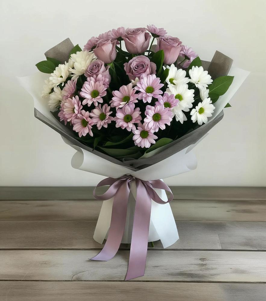 Букет цветов из: Хризантемы и Розы в Мышкине