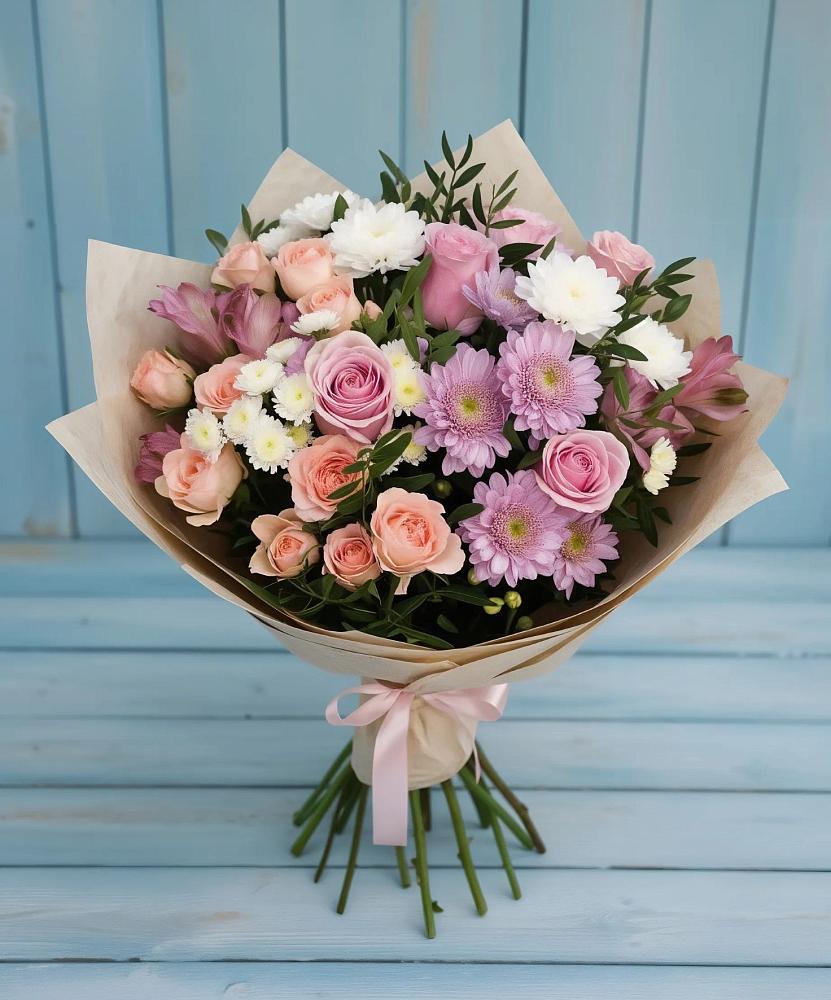 Букет цветов из: Хризантемы, Розы и Альстромерии в Мышкине