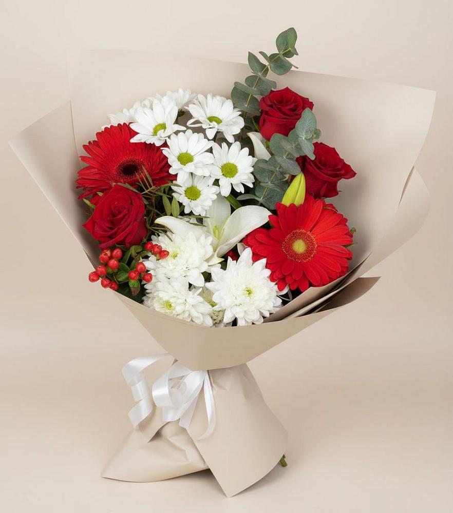 Букет цветов из: Розы, Хризантемы, Герберы и Лилии в Мышкине