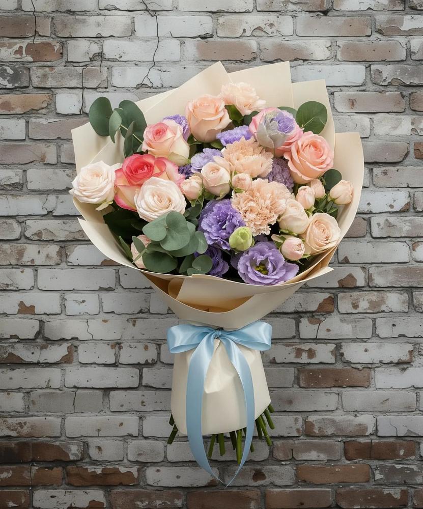 Букет цветов из: Розы, Лизиантусы и Гвоздики в Мышкине