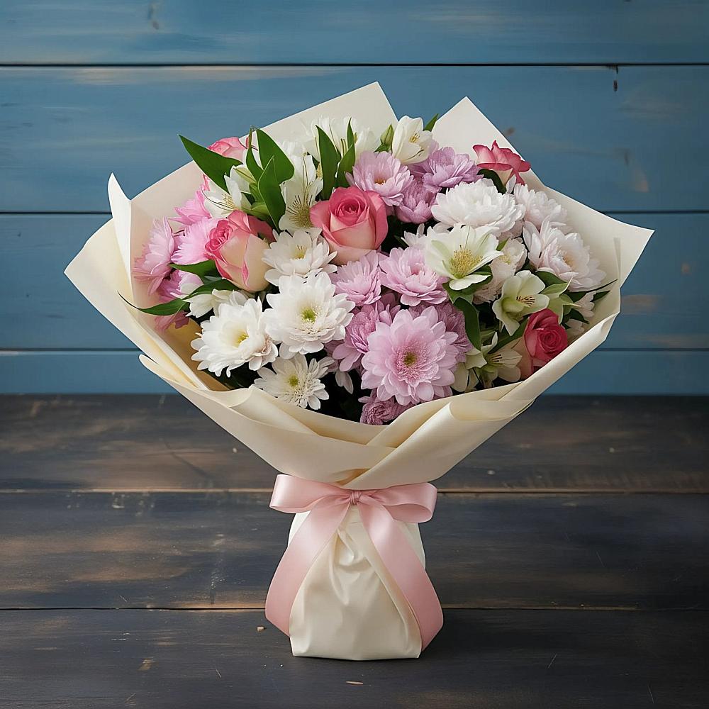 Букет цветов из: Хризантемы, Альстромерии и Розы в Мышкине